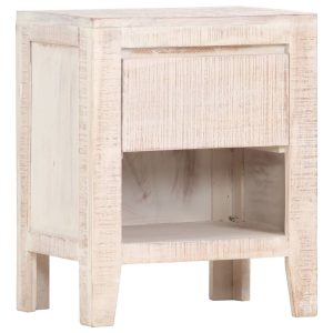 Bedside Cabinet White 40x30x50 cm Solid Acacia Wood