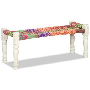 110cm Bench Solid Acacia Wood with Chindi Fabric Multicolour