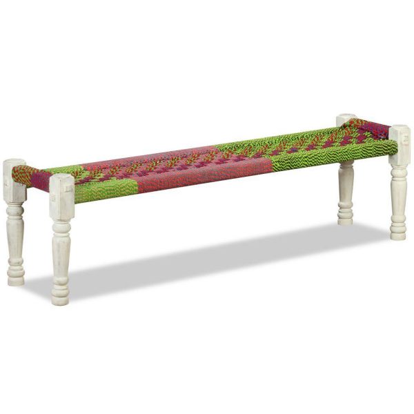 160cm Bench Solid Acacia Wood with Chindi Fabric Multicolour
