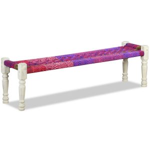 Bench Solid Acacia Wood with Chindi Fabric Multicolour