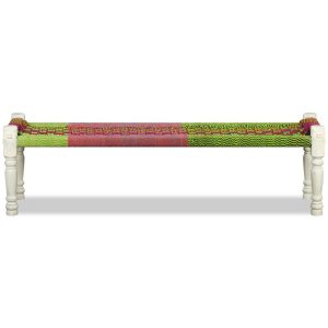 Bench Solid Acacia Wood with Chindi Fabric Multicolour