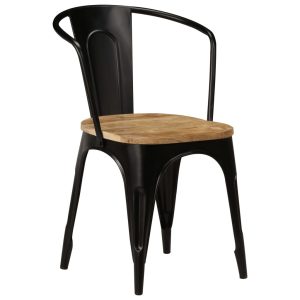 Casa Black Steel Frame Dining Chairs x4 Solid Mango Wood