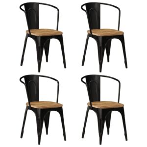 Casa Black Steel Frame Dining Chairs x4 Solid Mango Wood