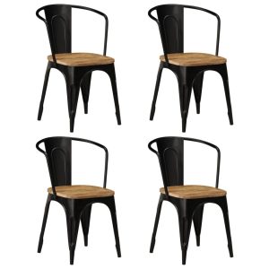 Casa Black Steel Frame Dining Chairs x4 Solid Mango Wood