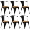 Casa Black Steel Frame Dining Chairs x6 Solid Mango Wood