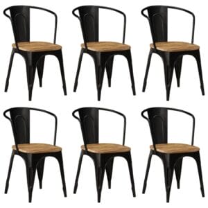 Casa Black Steel Frame Dining Chairs x6 Solid Mango Wood