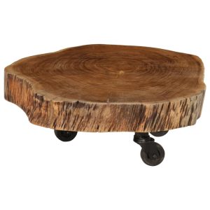 Small Log Coffee Table On Casters Acacia Wood 60x55x25cm