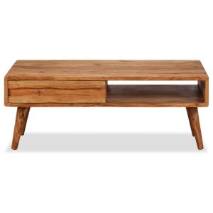 Coffee Table Solid Wood with Carved Drawer 100x50x40 cm