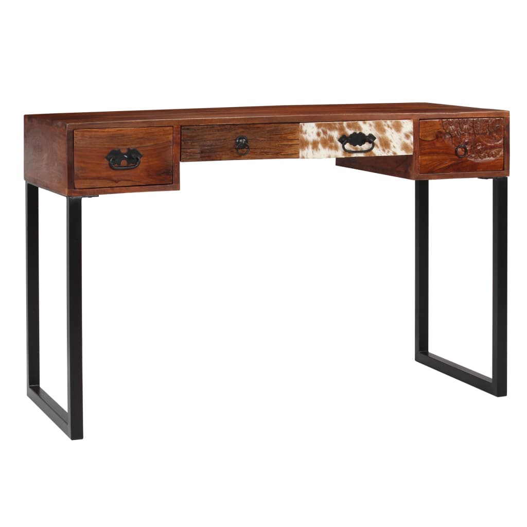 Desk Solid Sheesham Wood and Real Leather 117x50x76 cm