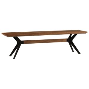 Industrial Design Dining Bench Solid Acacia Wood and Steel 160x40x45 cm
