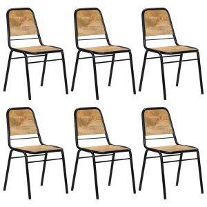 Set of 6 Black Tubular Frame Dining Chairs Light Mango Wood
