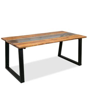 Dining Table Solid Acacia Wood and Glass 180x90x75 cm