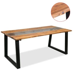 Dining Table Solid Acacia Wood and Glass 180x90x75 cm