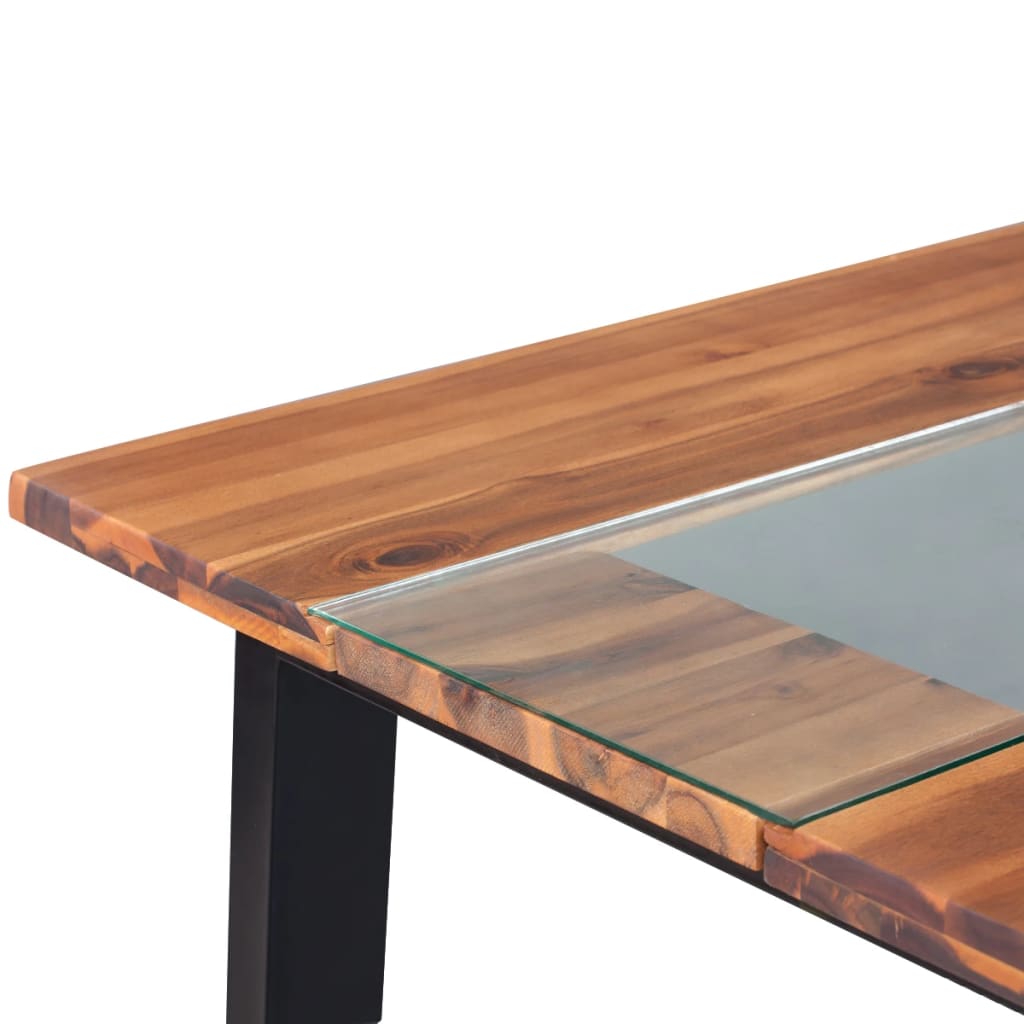 Dining Table Solid Acacia Wood and Glass 180x90x75 cm