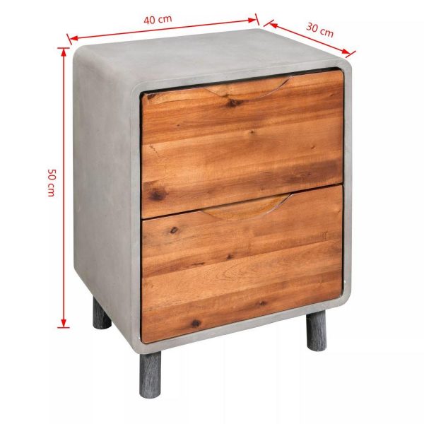 Nightstand Concrete Solid Acacia Wood 40X30X50 Cm