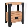 Industrial Bedside Chest Acacia Wood and Black Steel 40cm