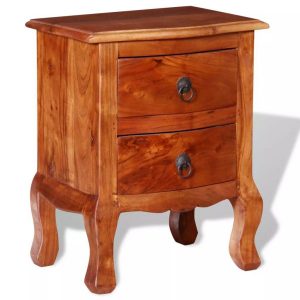 French Style Acacia Bedside Table with Drawers