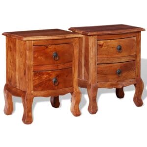 French Style Acacia Bedside Tables with Drawers