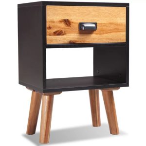 Solid Acacia Bedside Cabinet Black and Brown 40x30x58cm