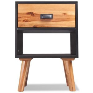 Pair of 2 Solid Acacia Bedside Cabinets Black and Brown 40x30x58cm