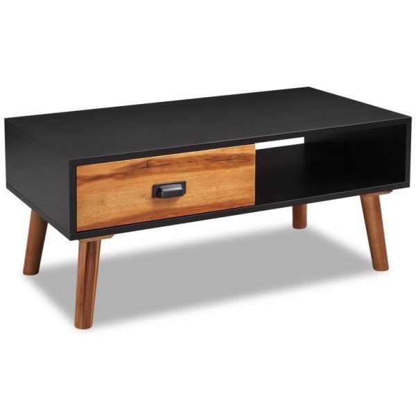 Solid Acacia Coffee Table Black and Brown 90x50x40cm