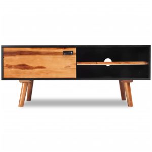 Solid Acacia TV Cabinet Black and Brown 120cm