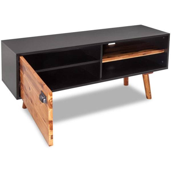Solid Acacia TV Cabinet Black and Brown 120cm