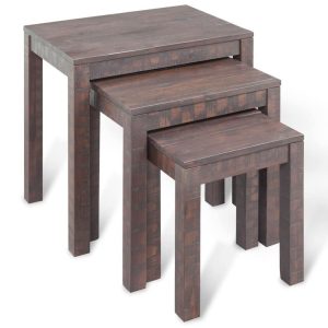 Three Piece Nest of Tables Solid Acacia Wood Smoke Look