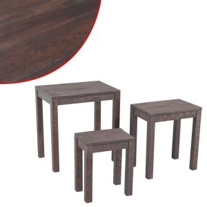 Three Piece Nest of Tables Solid Acacia Wood Smoke Look