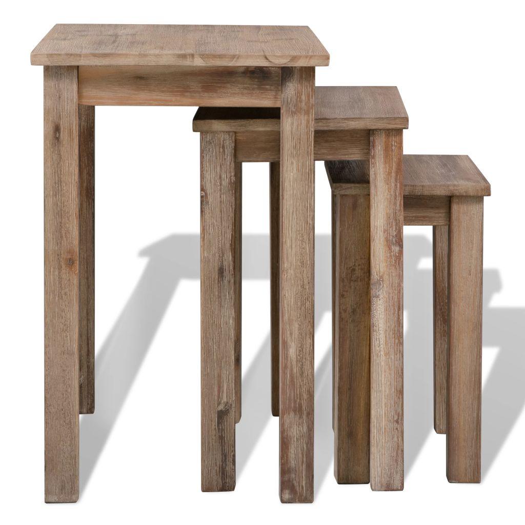 Three Piece Nesting Table Set Solid Acacia Wood