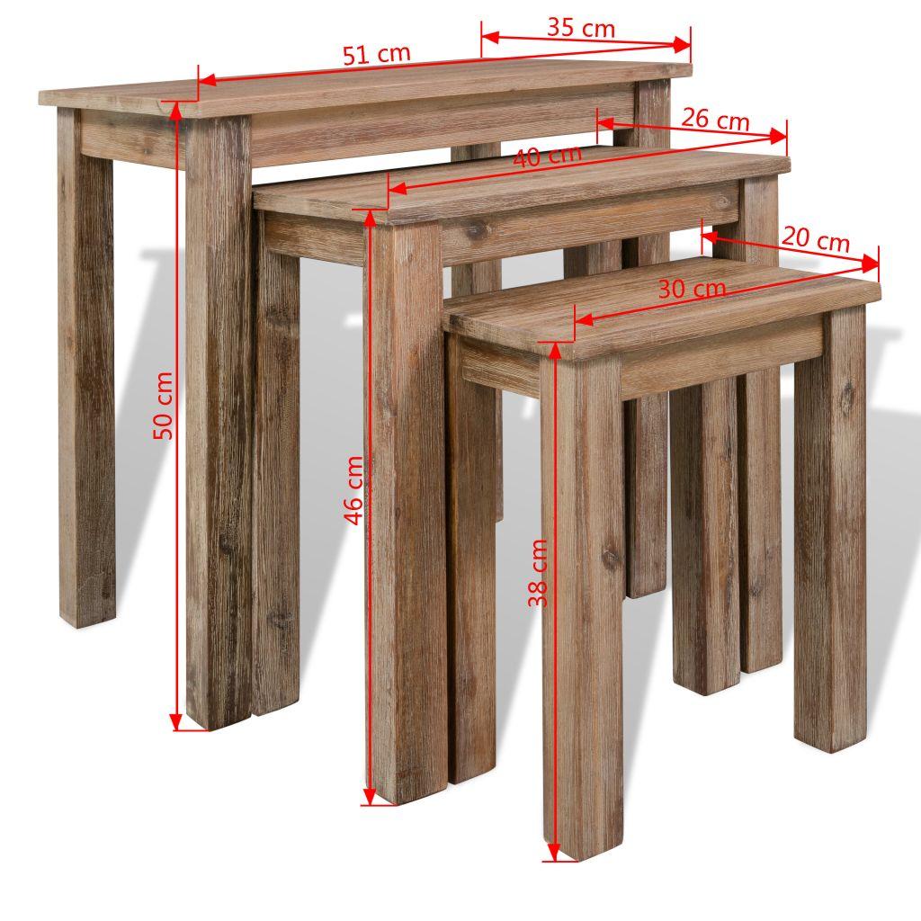 Three Piece Nesting Table Set Solid Acacia Wood