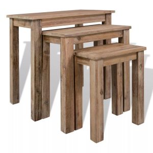 Three Piece Nesting Table Set Solid Acacia Wood