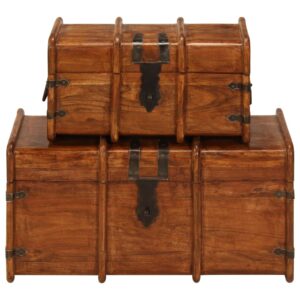 Treasure Chest Set 2 Pieces Solid Acacia Wood Sheesham Finish