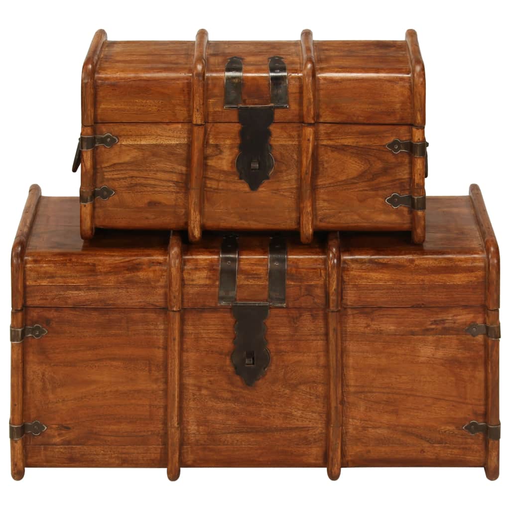 Treasure Chest Set 2 Pieces Solid Acacia Wood Sheesham Finish