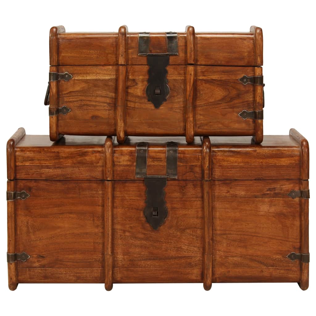 Treasure Chest Set 2 Pieces Solid Acacia Wood Sheesham Finish