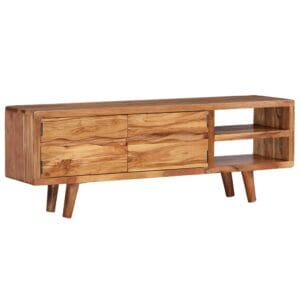 TV Cabinet Acacia Wood with Carved Doors 117x30x40 cm