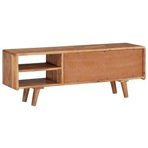 Tv Cabinet Solid Acacia Wood With Carved Doors 117X30X40 Cm