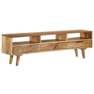 Wide 3 Drawer TV Cabinet Solid Light Mango Wood 140x30x41cm