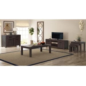 6 Piece Living Room Furniture Set Solid Acacia Wood Smoke Look