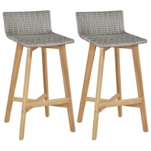 Bar Chairs 2 pcs Poly Rattan Solid Acacia Wood 40x45x90 cm
