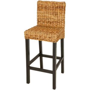 Bar Stools with Backrest Set of 2 Woven Abaca Brown Colour