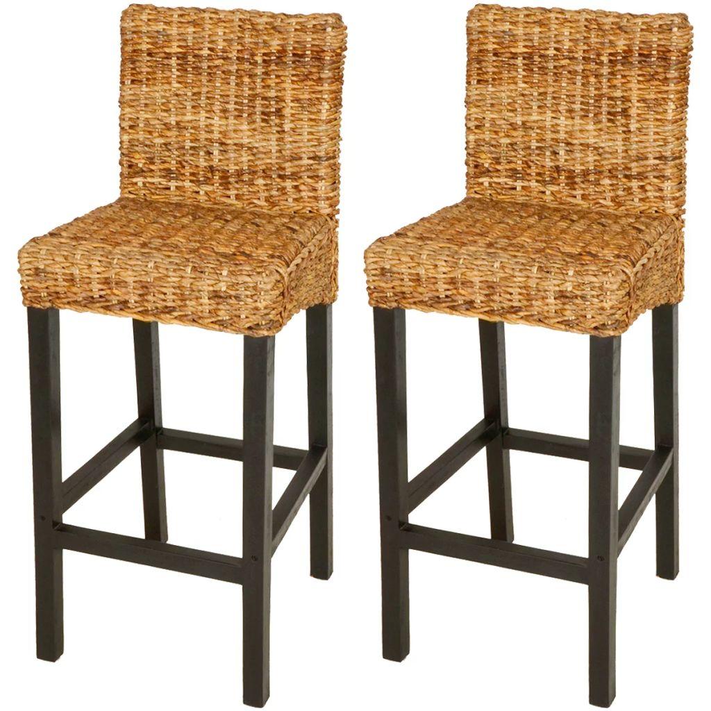 Bar Stools with Backrest Set of 2 Woven Abaca Brown Colour