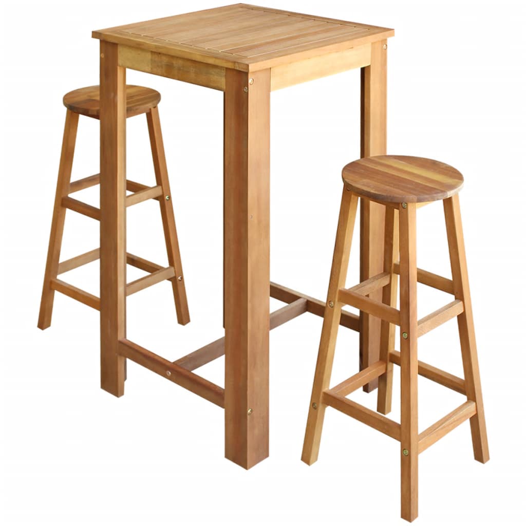 Bar Table and Stool Set 3 Pieces Solid Acacia Wood 1 Bar Table and Stool Set 3 Pieces Solid Acacia Wood