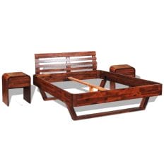 Bed Frame with 2 Nightstands Solid Acacia Wood 140x200 cm
