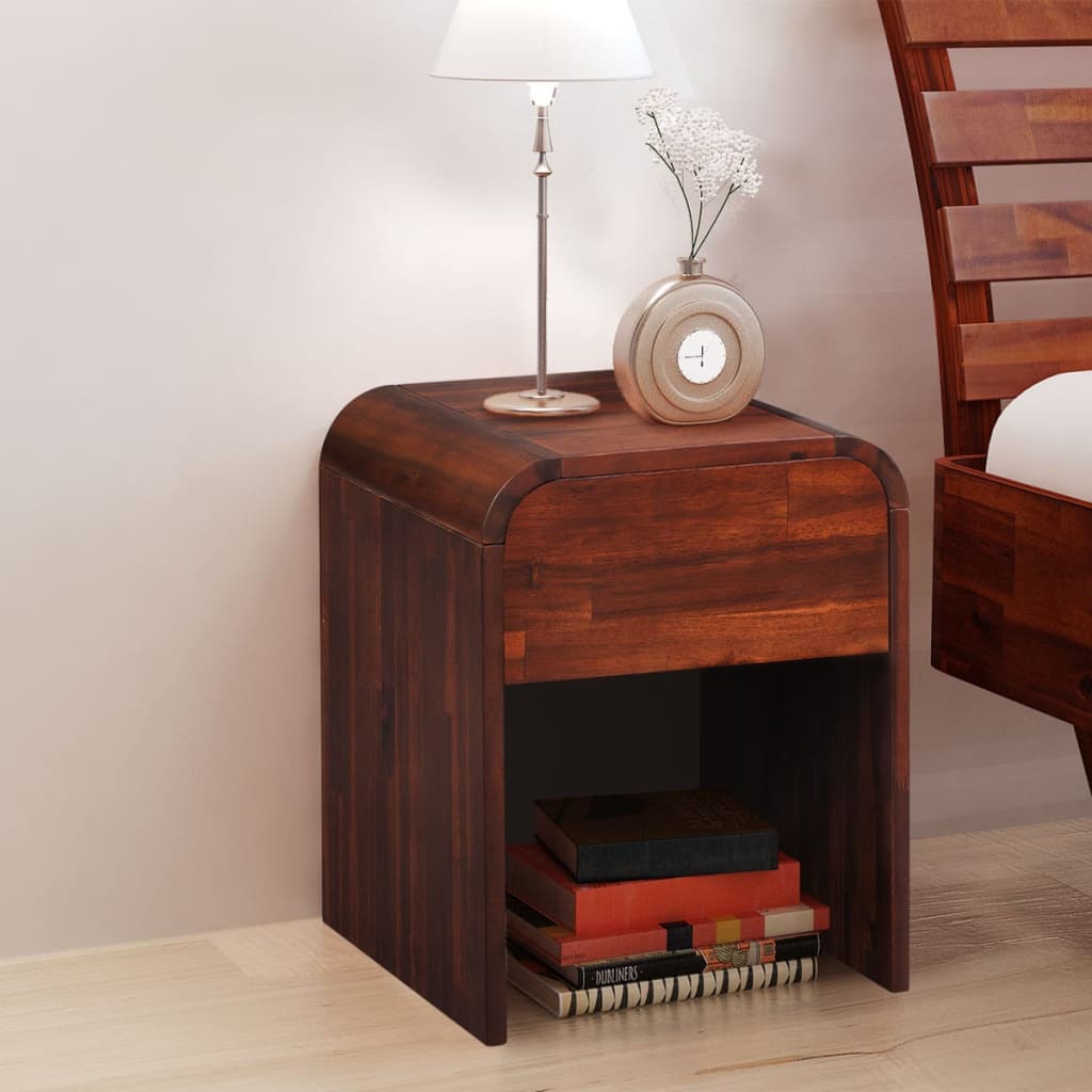 Bed Frame with 2 Nightstands Solid Acacia Wood 180x200 cm