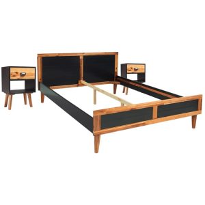 Bed Frame with Bedside Cabinets Solid Acacia Wood