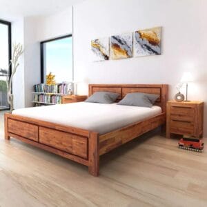 Bed with Nightstands Acacia Wood Brown 180x200/6FT Super King