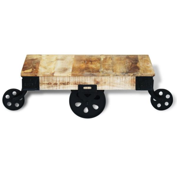 Coffee Table with Wheels Rough Mango Wood
