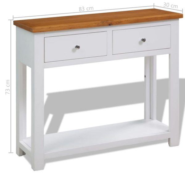 Colonial White Painted 2 Drawer Console Table Solid Oak Wood Top 83x30x73cm