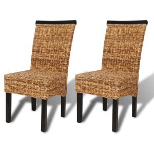 Set of 2 Rattan Woven Dining Chairs Abaca Brown